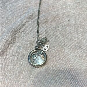 Pandora Silver Charm Necklace with Leaf and Circle Pendants